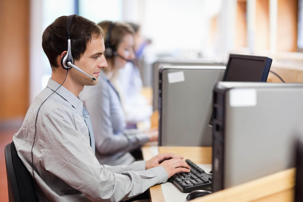Customer assistant working in a call center